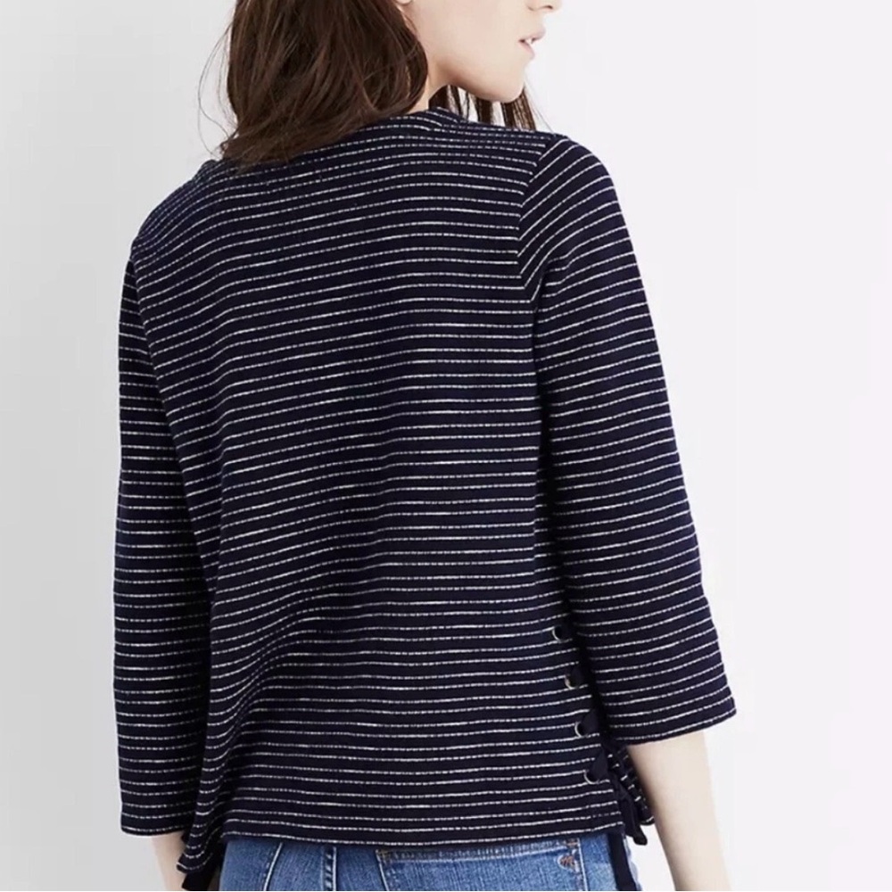 Madewell Striped Side-Lace Deep Navy and White Long sleeve Top - Picture 4 of 11